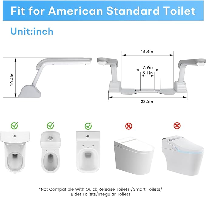 Toilet Safety Rail, Heavy Duty Foldable Toilet Handrail, Aluminum Alloy Support Up to 480LBS Perfect for Elderly Senior Handicap Pregnant