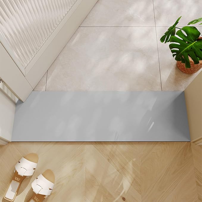 Cuttable Bath Mat for Narrow Spaces - Super Absorbent Doorway Floor Mat, Non-Slip Shower Threshold Rug for Bathroom, Kitchen, Entryway (Light Grey, 39''x12'')