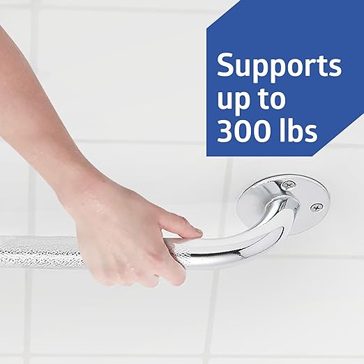 Medline Knurled Chrome 18” Grab Bar for Shower & Bathtub, Independence & Ease of Movement — for Elderly, Handicapped or Seniors, 300 lb. Capacity, 1 Bar