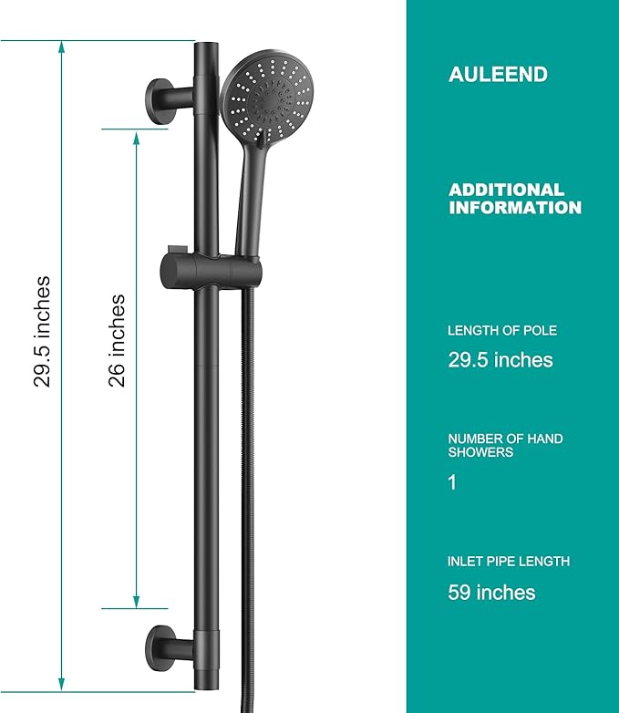 Shower Slide Bar Handheld Shower Head with Hose, 5-Function Hand Shower with Wall Mount，shower slide bar,adjustable height shower head (A-round, Matte Black)