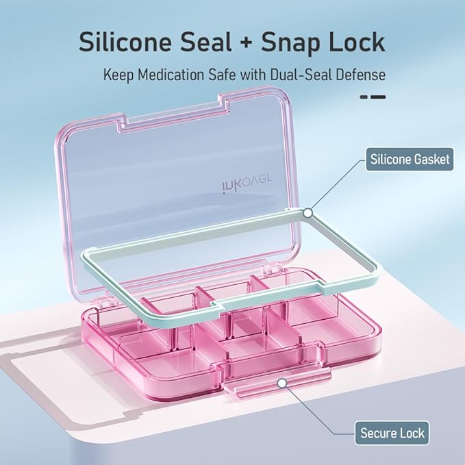 Small Pill Organizer, Waterproof & Portable Pill Case for Daily Travel - Adjustable 4 Compartments Compact Medicine Holder for Vitamins, Pills, Perfect for Purse or Pocket (Green)