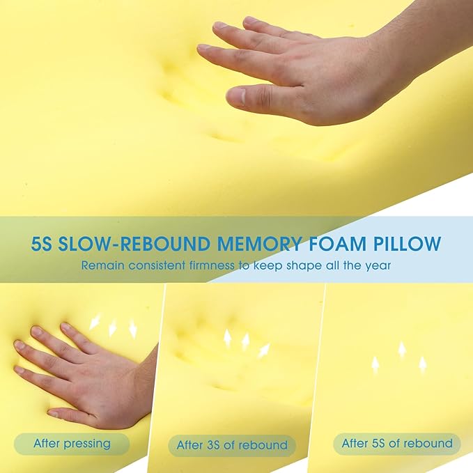 Memory Foam Pillows, Cervical Neck Side Sleeper Pillow, Bed Contour Pillow for Sleeping, Ergonomic Orthopedic Pillow for Back Stomach Sleeper, Queen,Gold