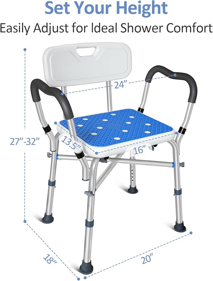 KingPavonini Shower Chair for Inside Shower, 550LBs Heavy Duty Bath Chair with Arms, Medical Shower Seat, Bath Stool Safety Shower Bench with Reinforced Crossing Bar for Elderly, Adults, Disabled