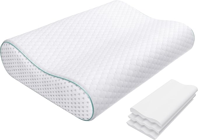 Releep Cervical Neck Pillow, Side Sleeper Pillow for Neck Pain Relief, Adjustable Contour Pillow for Sleeping, Ergonomic Memory Foam Pillow, Orthopedic Cooling Pillow Back Stomach Sleeping, Queen Soft