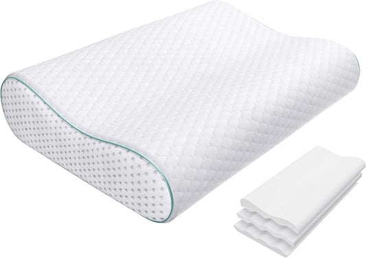 Releep Cervical Neck Pillow, Side Sleeper Pillow for Neck Pain Relief, Adjustable Contour Pillow for Sleeping, Ergonomic Memory Foam Pillow, Orthopedic Cooling Pillow Back Stomach Sleeping, Queen Soft
