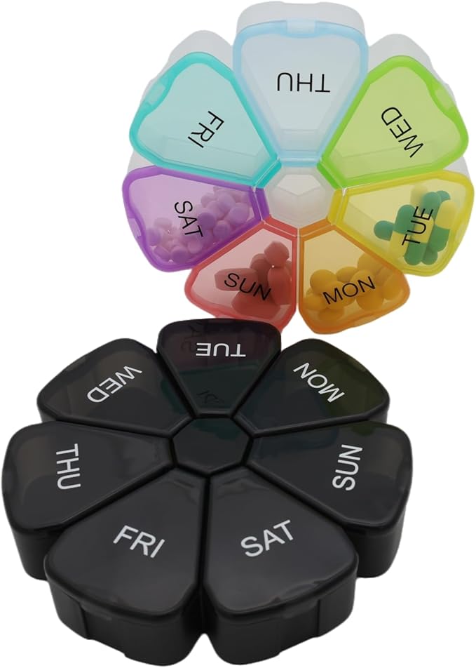 7 Day Weekly Pill Round Organizer, ShysTech Large Pill Case Pill Box 1 Time A Day for Pills/Medication/Supplements/Vitamin (Multi-Color)