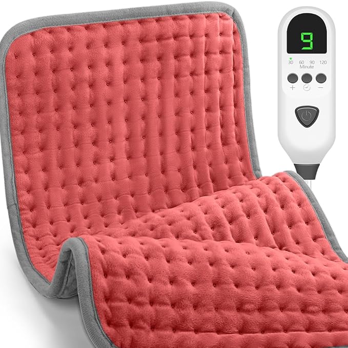 Heating Pad, Electric Heating Pads for Back/Neck/Knee/Shoulder Muscle Pain, 9 Heat Settings, Dry/Moist Heat & Auto Shut Off, Gifts for Men and Women, Red, 24x12 Inch