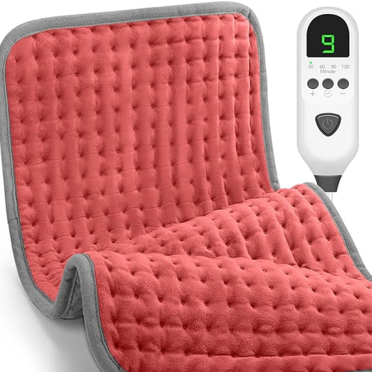 Heating Pad, Electric Heating Pads for Back/Neck/Knee/Shoulder Muscle Pain, 9 Heat Settings, Dry/Moist Heat & Auto Shut Off, Gifts for Men and Women, Red, 24x12 Inch