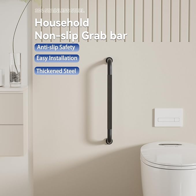 1 Pack Shower Grab Bar, 36 Inch Bathroom Grab Bar Handle with Anti-Slip Knurled Grip, Stainless Steel Bath Balance Bar, 1.25" Diameter Bath Safety Bar Support for Seniors Elderly Pregnant, Matte Black
