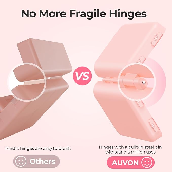 AUVON Daily Pill Organizer Fit with Your Purse or Pocket, Compact Pill Case Travel Essentials with Magnetic Folding Closure & Long-Lasting Hinges, Pill Box for Fish Oils, Supplement, Vitamins (Pink)