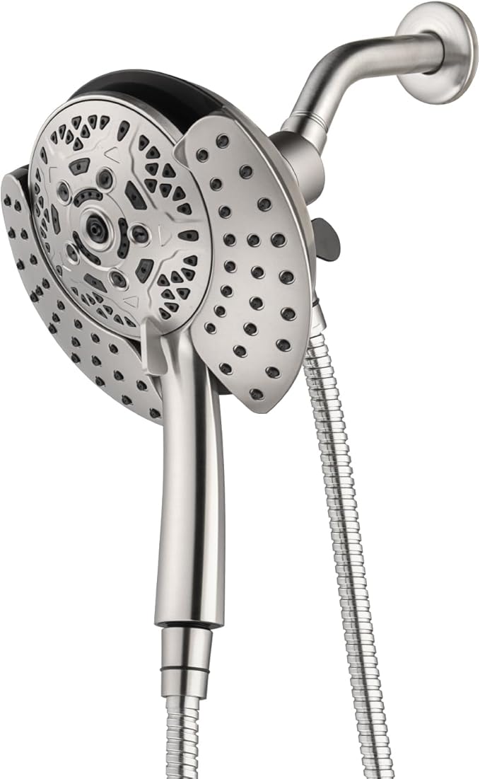 INAVAMZ 2.5GPM Shower Heads with Handheld Spray Combo: 7.2" Rainfall Shower Head & Hand Held Shower Head 2-IN-1 Shower Head with 60" Rotatable Stainless Steel Hose Nickel, Shower Trim Systems