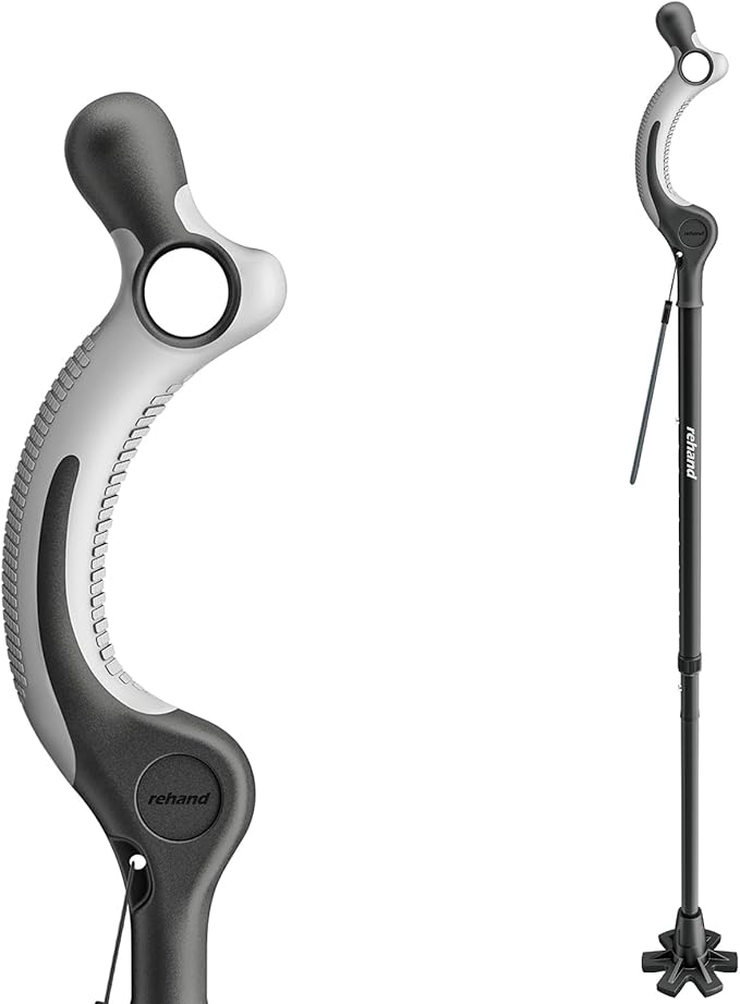REHAND Adjustable Walking Cane for Seniors Adults - Ergonomic Anti-Slip Grip, 10 Height Settings (40"-49"), 350lbs Weight Capacity, Self-Standing Foldable Cane with Enhanced Anti Slip Base (Black)