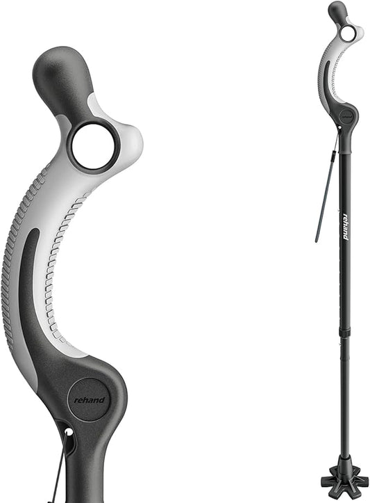 REHAND Adjustable Walking Cane for Seniors Adults - Ergonomic Anti-Slip Grip, 10 Height Settings (40"-49"), 350lbs Weight Capacity, Self-Standing Foldable Cane with Enhanced Anti Slip Base (Black)