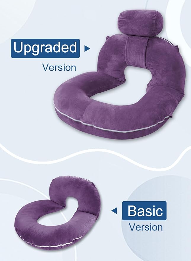 INSEN Reading Pillow, Back Pillow for Sitting in Bed and Couch, Gaming Pillow for Adults, Sit Up Support for Bed, Purple