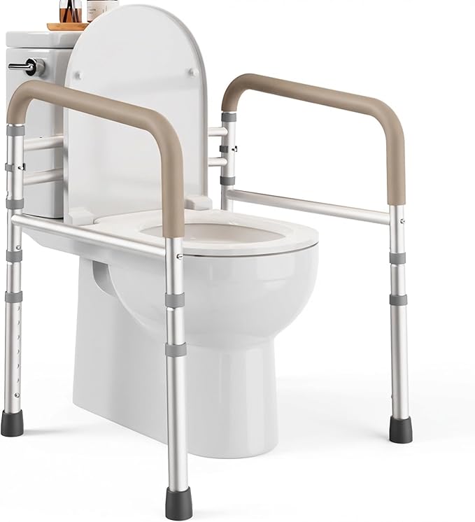 PELEGON Toilet Safety Rails (350 lb) - Adjustable Toilet Safety Frame & Rails, Toilet Safety Rail for Elderly Adults, Toilet Handles for Seniors, Toilet Bars for Elderly, Disabled & Handicap - Beige