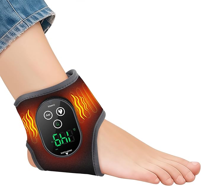 Cordless Ankle Heating Pad, Foot and Ankle Massager for Pain Relief, Rechargeable Heated Ankle Wrap with 4 Heats, 2 Vibrations, 3 Timers, Gifts for Women Men (Black)