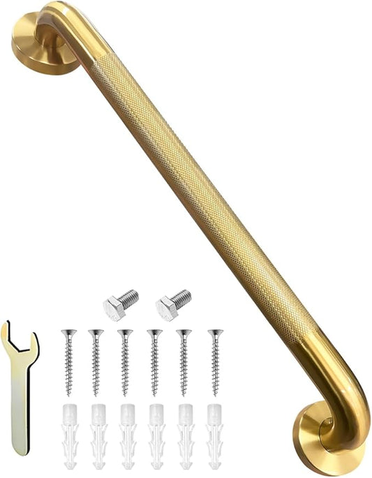 Shower Grab Bar for Bathroom, Anti-Slip Safety Grab Bar for Bathtub Toilet Staircase Stainless Steel Textured Grip Bath Handle Handrail for Elderly (Oil Bronze Gold, 24" L x 1-1/4" D)