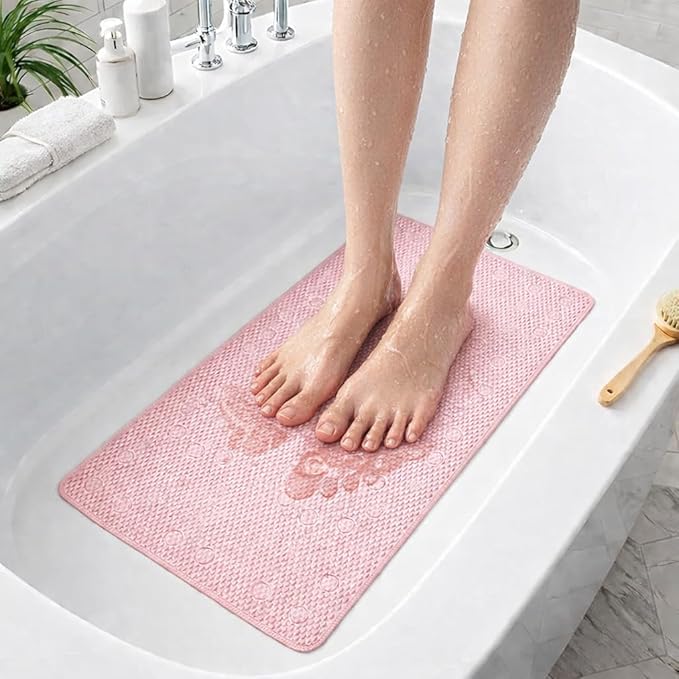 Bathtub Mat Non Slip, Bath Mat for Tub Non Slip, Tub Mat Extra Large 36 x 17 in, Bathtub Mat with Suction Cups & Drain Holes, Soft Foam, Machine Washable, Aqua Blue