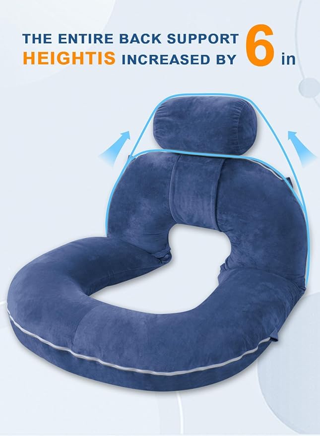 INSEN Reading Pillow, Back Pillow for Sitting in Bed for Reading, Nurse & Relax, Reading Pillow for Adults, Moms & Kids, Sit Up Pillow for Bed, Navy Blue