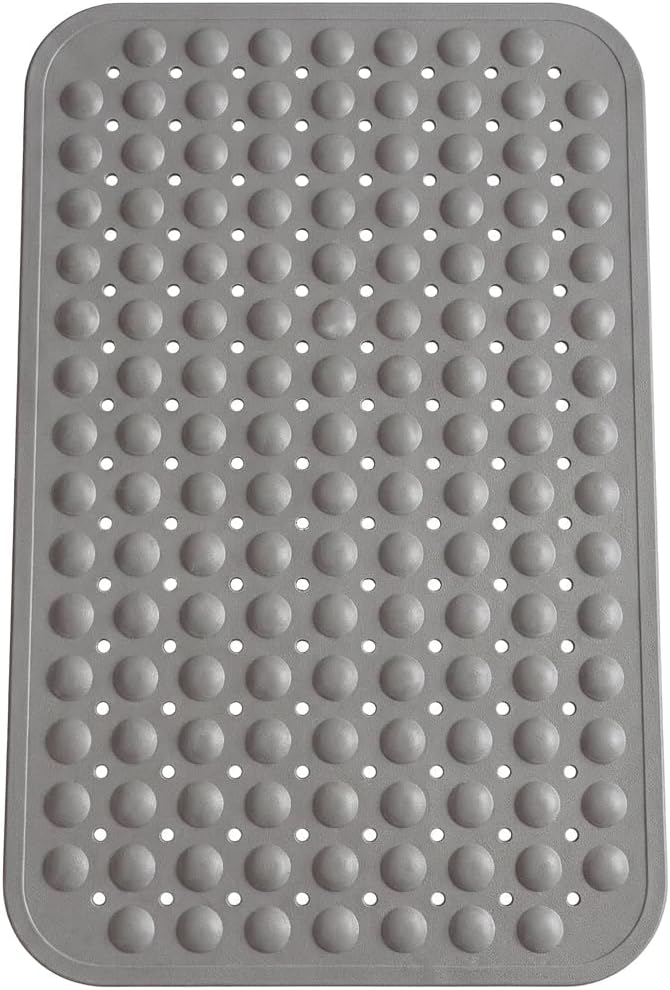 Minimalist TPE Bathtub Mat Non Slip for Tub & Shower, Bath Mat with Strong Suction Cups, Soft Comfortable Shower Mat, Quick Drain Holes, Machine Washable, Large Light Grey Mats, 27.5’’ x 16’’