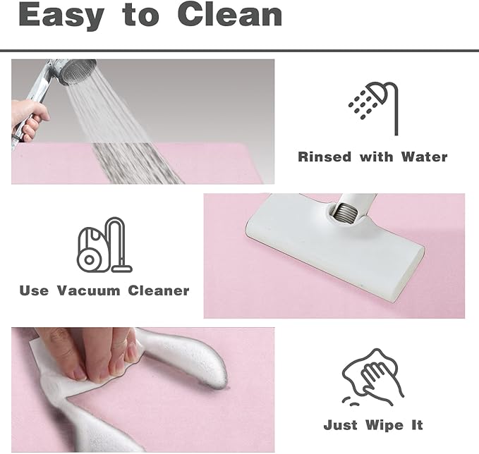 TYUU Pink Bath Mat, Bathroom Rugs Non Slip Washable Thin Absorbent Quick Dry Bath Mat Fits Under Door Bathroom Floor Mat Perfect for Bath, Shower, or Sink 24"x60" Pink