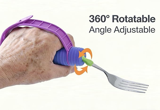 Weighted Adaptive Utensils for Enhanced Stability - Bendable, Non-Slip Utensil Set with Adjustable Wrist Strap & Customizable Weight - Assistive Eating Tools for Daily Independence (Blue)