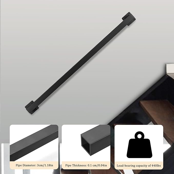 Stair Railing Metal Hand Rails for Indoor Stairs Wall Mount Staircase Handrails 1.25" Pipe Stair Handrail for Steps Black Iron Stairway Railing for Outdoor & Indoor Stairs -32inch