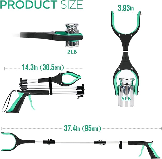 37.4 inch 2024 Upgraded Edition Grabber reahcer Tool,Foldable Reacher Grabber Pickup Tool with Strong Grip Magnetic,360°Rotating Anti-Slip Jaw,Trash Picker Tool for Outdoor & Indoor (Green)