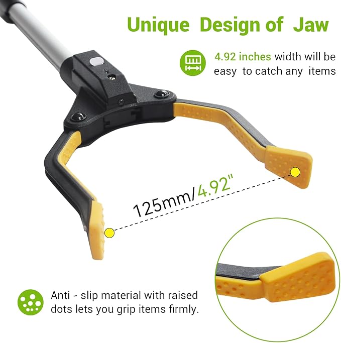 32" Reacher Grabber Tool, Rotating Head with LED Light & Magnetic Tip, Aluminum Lightweight Foldable Picker for Seniors, Garbage Picker Upper, Litter Pick Up, Grab Claw