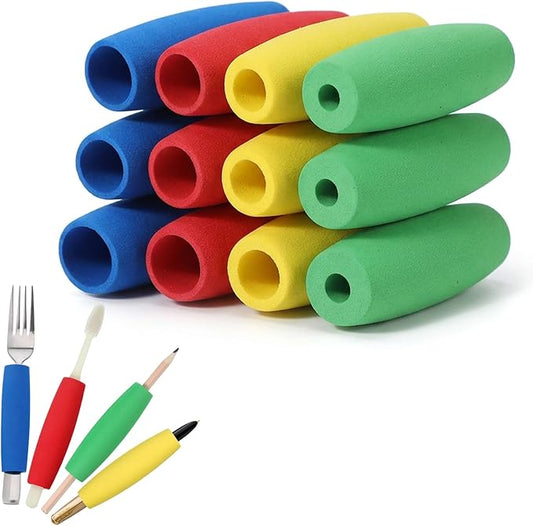 12 PCS Foam Grip Tubing, No-Cut Foam Tubes Grips Aid for Utensil Adaptive Utensil Cutlery Padding Grip Handle Comfort Grips for Disabled and Elderly, 4 Colors