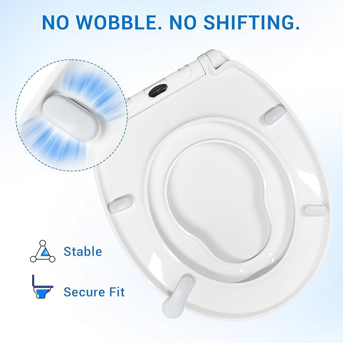KHE Round Toilet Seat with Child Seat 16.5 Inch, Soft Close Toilet Seat with No-Touch Handle, Quick Release, Non-Slip, Durable PP, White