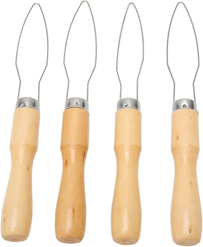 Naroote Button Hook For Seniors, Button Hook Tool 4Pcs Wooden Handle Stainless Steel Wire Semi Flexible Assist Tool with Comfort Grip Handle Assist For The