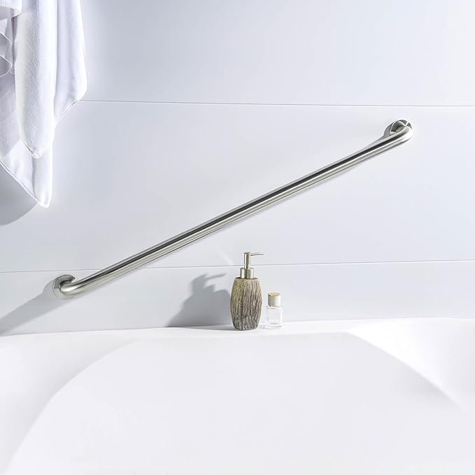 KIBI 36 Inch Stainless Steel Bathroom Safety Grab Bar | Curved Shaped Grab Bar for Bathtubs and Showers, Shower Safety Grab Bars for Seniors, Wall Mounted Anti-Slip Support (Brushed Nickel, KGB1036)