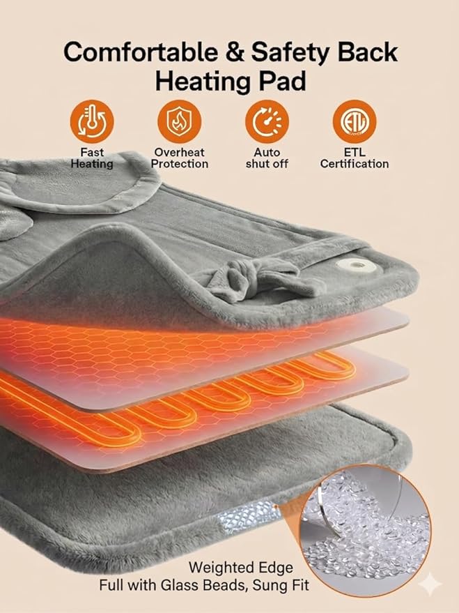 ALLJOY Heating Pad for Back Pain Relief, 24"x33" Weighted Heating Pad for Neck and Shoulders and Back, Mothers Day Gifts for Mom, Neck Heating Pad Fast-Heating with 6 Settings, Auto Shut-Off