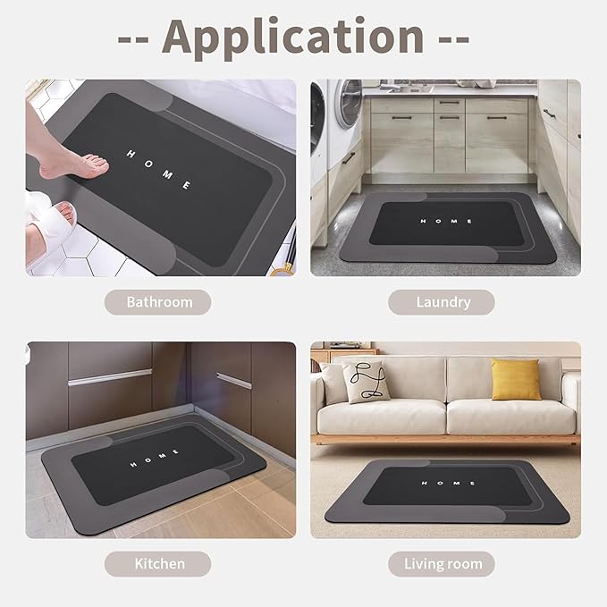 Housego Absorbent Bath Mat Magic Rug, Quick Drying Magic Bath Mat Non-Slip Floor Rug Rubber Backed for Bathroom Kitchen Shower Sink, Water Absorbent (1PC, 16.93''x26.77'', Black)