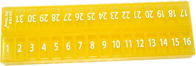 Once-a Day Monthly Pill Organizer Removable Lid for Easy Loading - Large Compartment Pill Box Medications for Entire Month Plus a Compartment for Extra Pills BPA Free