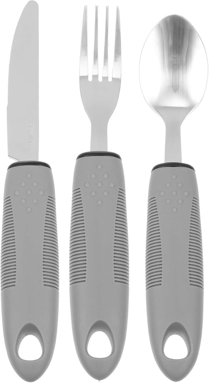 Healifty Anti-Shake Tableware Set 3-Piece Adaptive Utensils with Tpr Non-Slip Handles for Elderly Arthritis Hand Tremors Eating Aid