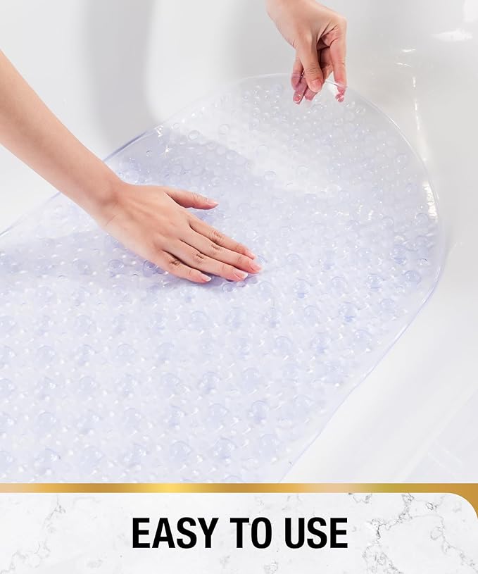 HITSLAM Bathtub Mat Non Slip, 35x16 Inch Bubble Oval Bath Tub Mat for Bathroom, Machine Washable Shower Mat with Suction Cups and Drain Holes, Clear