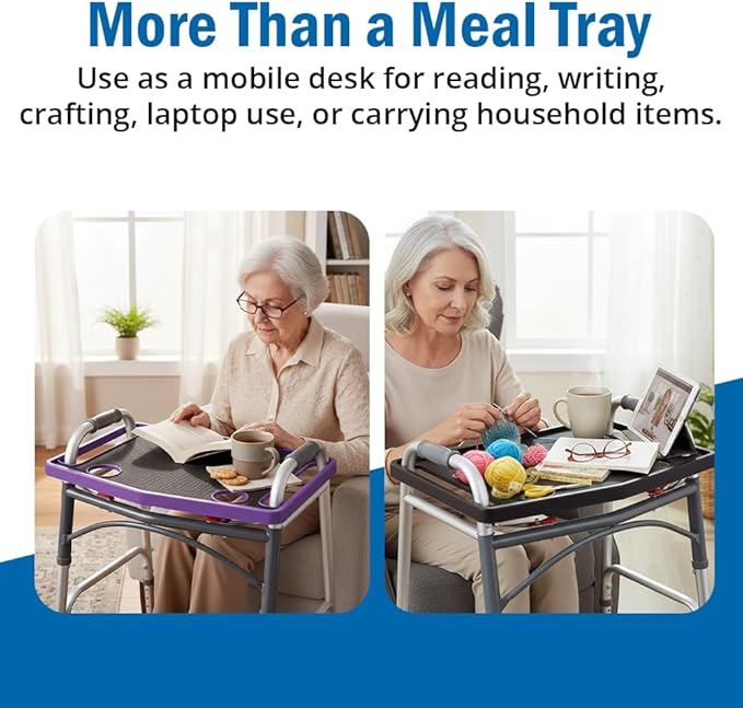 Support Plus Walker Tray Table - Mobility Table for Walker with Non-Slip Mat, Accessories, and Cup Holder (21"x16") - Gray