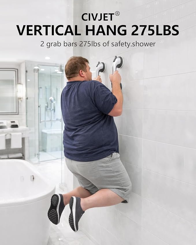 Grab Bars for Bathtubs and Showers, Handicap Shower Handle Safety with Indicators, Suction Cup Grab Bar for Shower Chair Stool, Seniors, Elderly (2 Pack) Bathroom Safety Accessory