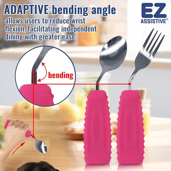 EZ Assistive Adaptive Weighted Utensils Set – Spoon and Fork for Hand Tremors, Parkinson’s, Elderly, and Arthritis – Adaptive Eating Utensils for Weak Grip and Limited Mobility