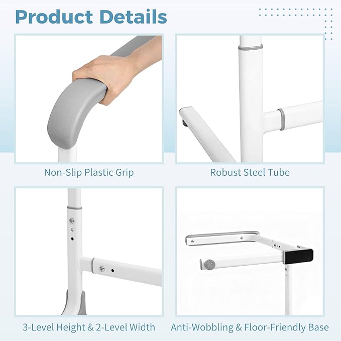 Couch Stand Assist Aid for Elderly, Height&Width Adjustable Sofa Lift Assist Devices for Seniors Sit to Stand, Non-Slip Toilet Safety Rails, Standing Support Aids with Steel Tubes,350 lbs