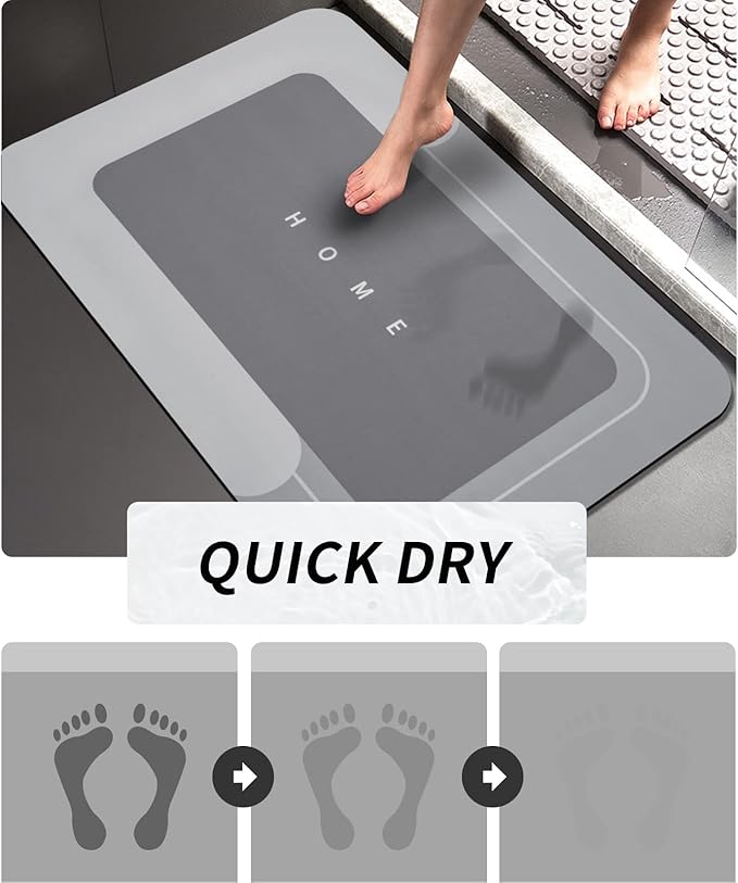 Housego 2PCS Absorbent Bath Mat Magic Rug Sets, Quick Drying Bath Mat Non-Slip Floor Rug Rubber Backed for Bathroom Kitchen Shower Sink, Water Absorbent (19.7''x23.6''+19.7''x31.9'', Light Gray)