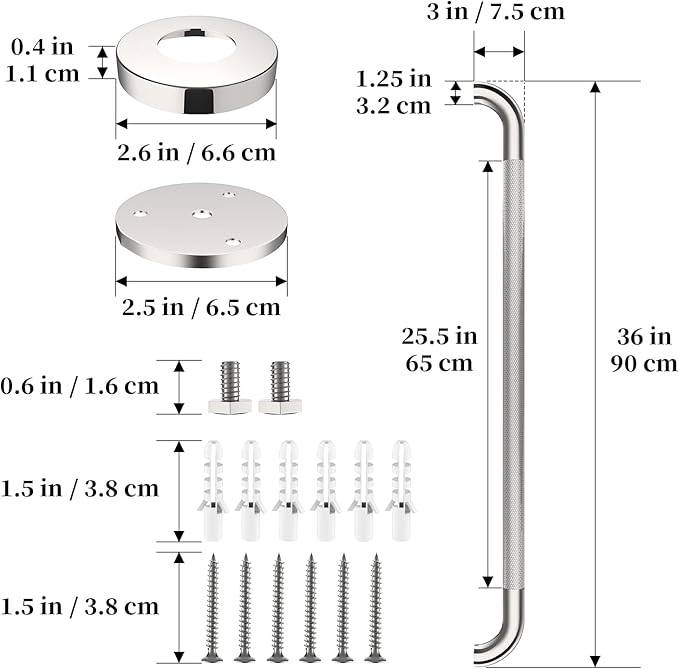 Chrome Grab Bar 36 Inch, iHansee Anti-Slip Bathroom Grab Bar w/Knurled Grip, Stainless Steel Long Safety Handrail for Toilet Bathtub Stair, Wall Mounted Shower Handle Handicap Bars for Elderly