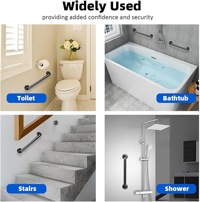 Metal Industrial Stairs Grab Wall Handrail Staircase Steps Indoor Exterior Outdoor Deck Hand Rail Safety Grab Bar Handle for Stairs Bars Wall Elderly Grab Frame Pipe (12 Inch 1 Pack Anti-Slip)