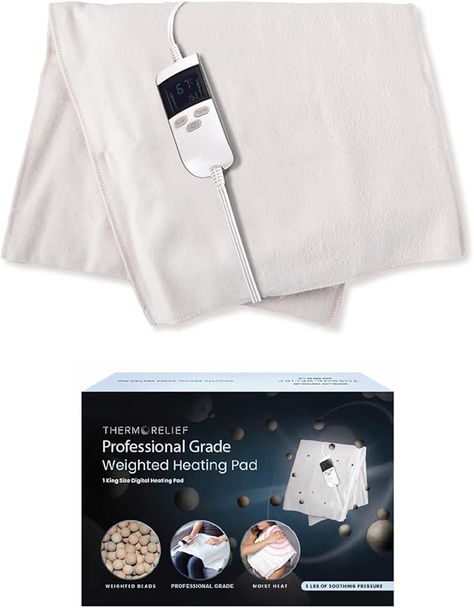 Professional Grade Heating Pad with Automatic Moist Heat by ThermoRelief, Extra HOT Heating for Deep Penetrating Heat - 2nd Gen Version (King Size Weighted King)