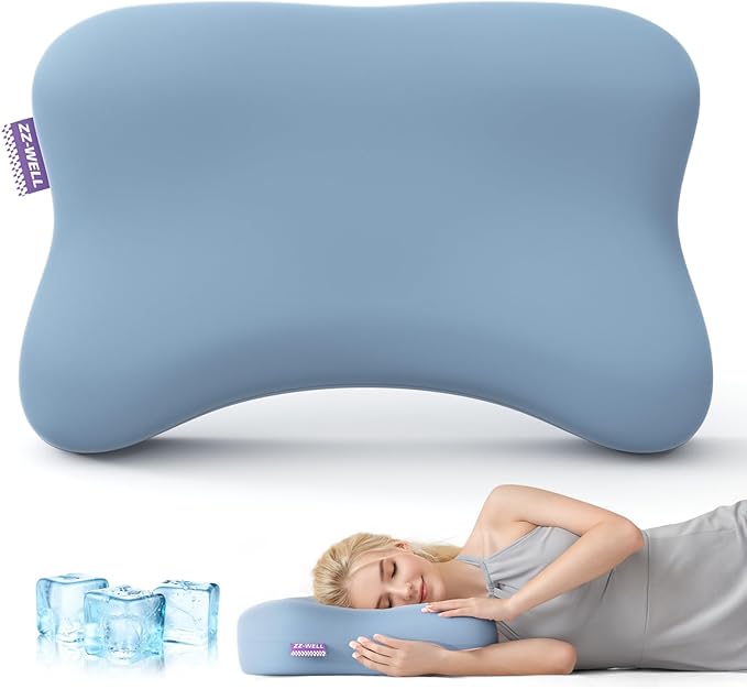 ZZ-WELL Side Sleeper Pillow - Patented Cervical Neck Pillow for Sleeping with Cooling Cover - High Loft Heavy Density Memory Foam Pillows for Side Sleepers & Broad Shoulders Adults (Blue)