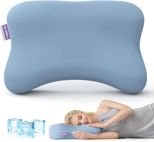 ZZ-WELL Side Sleeper Pillow - Patented Cervical Neck Pillow for Sleeping with Cooling Cover - High Loft Heavy Density Memory Foam Pillows for Side Sleepers & Broad Shoulders Adults (Blue)