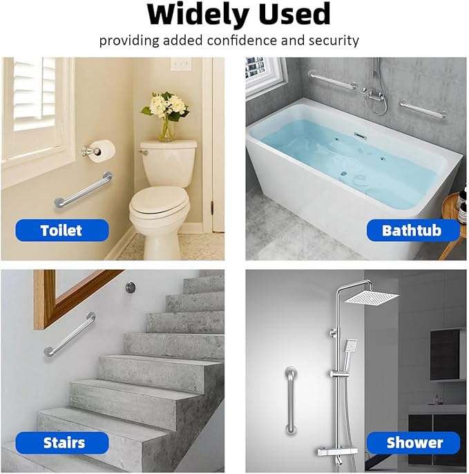 Metal Industrial Stairs Grab Wall Handrail Staircase Steps Indoor Exterior Outdoor Deck Hand Rail Safety Grab Bar Handle for Stairs Bars Wall Elderly Grab Frame Pipe (12 Inch 2 Pack Anti-Slip Silver)