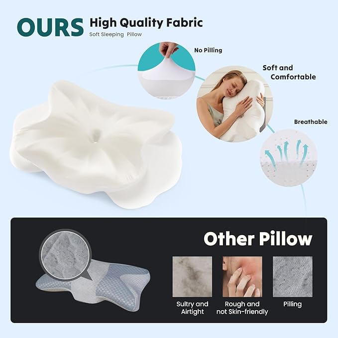 DUMOS Cervical Pillow for Neck and Shoulder, Contour Memory Foam Pillow, Ergonomic Neck Support Pillow for Side Back Stomach Sleepers with Pillowcase